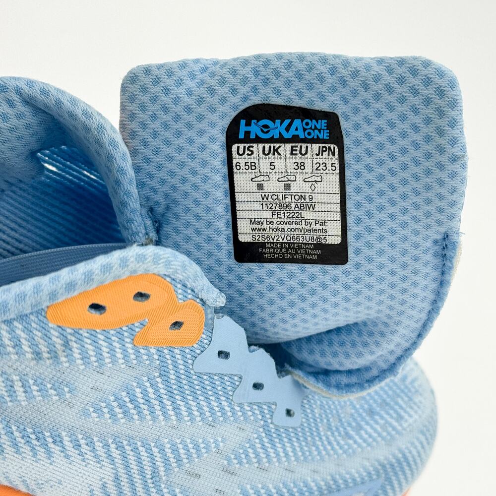 HOKA Clifton 9 Women’s 6.5B Airy Blue Ice Water Orange Running Sneakers 1127896 - Picture 9 of 14
